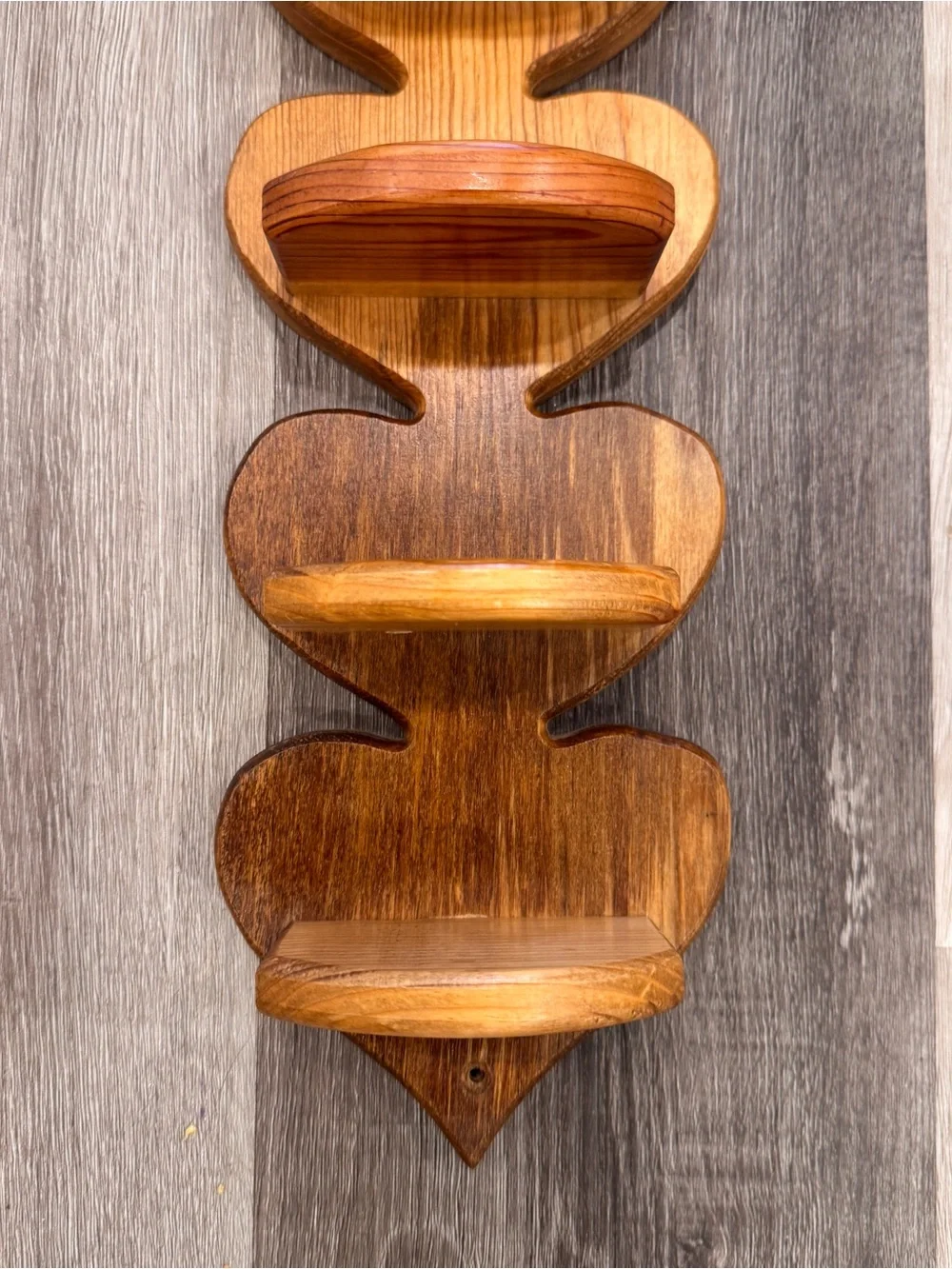 Handcrafted Vintage Heart-Shaped Wood Wall Trinket Shelf 22” 6 Shelf Cottagecore